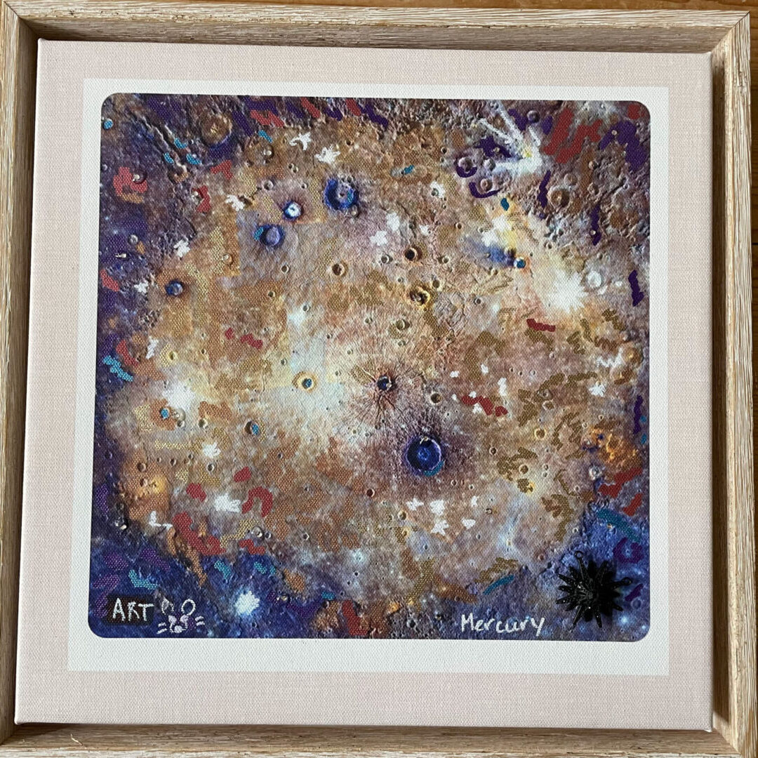 A painting of the universe with stars and galaxies.
